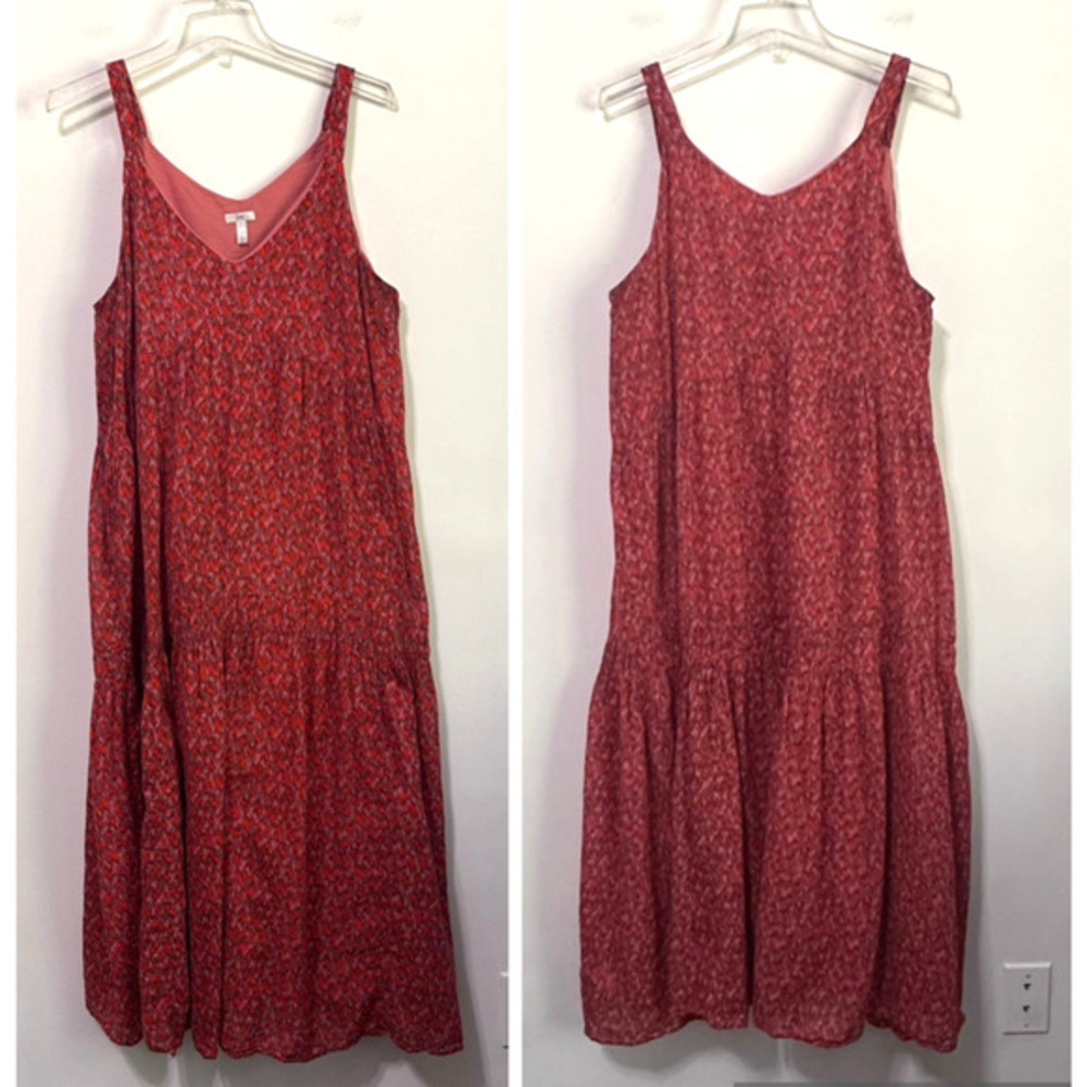 Joie Midi Tank Dress L Tea Rose Tiered Lined Sundress Boho Floral Festival Party